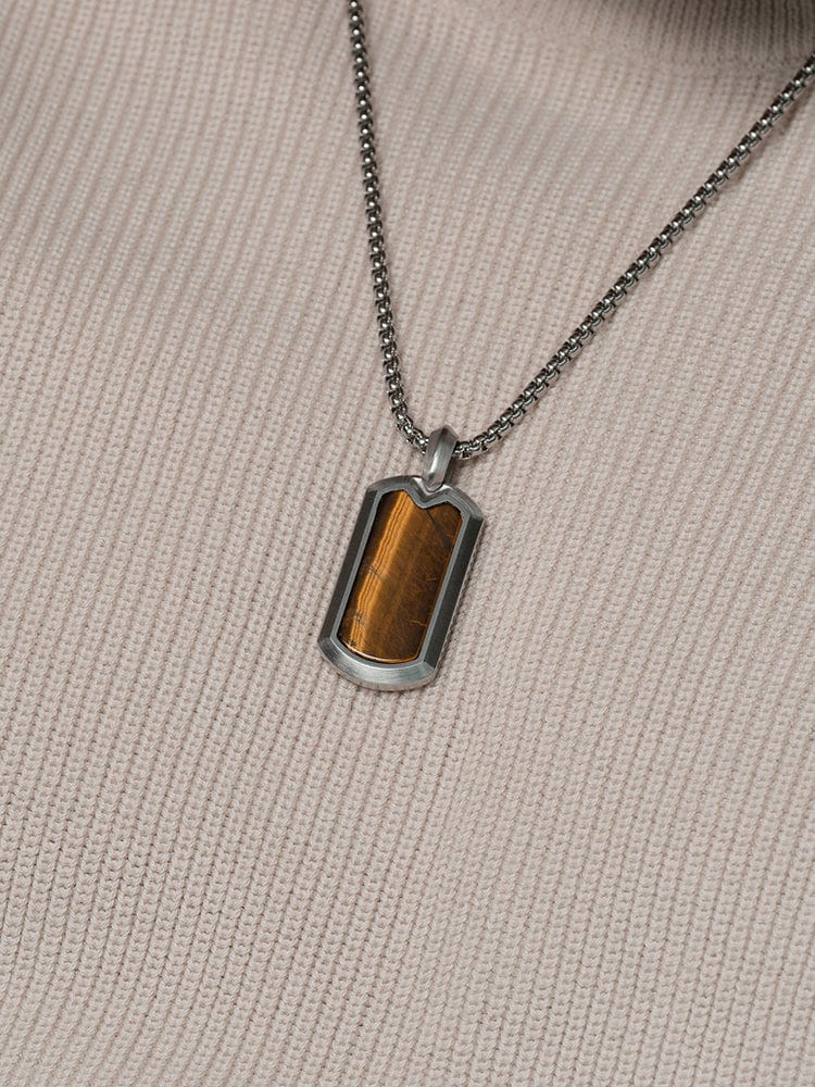 Tiger Eye Dog Tag Pendant Necklace RTZN