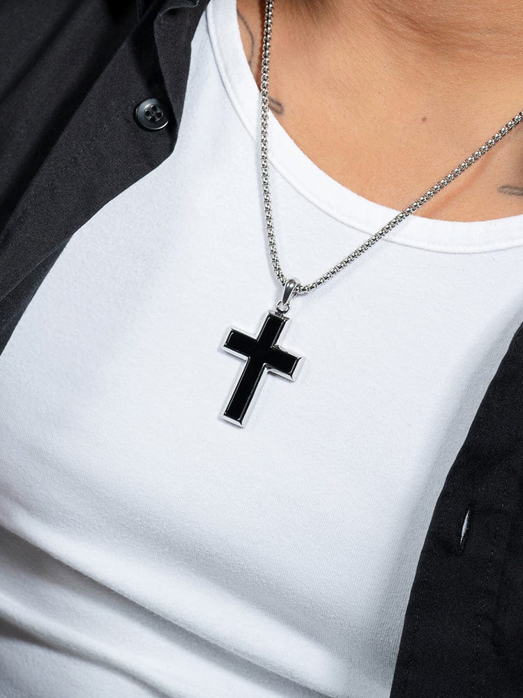 Black Onyx Cross Pendant Necklace RTZN