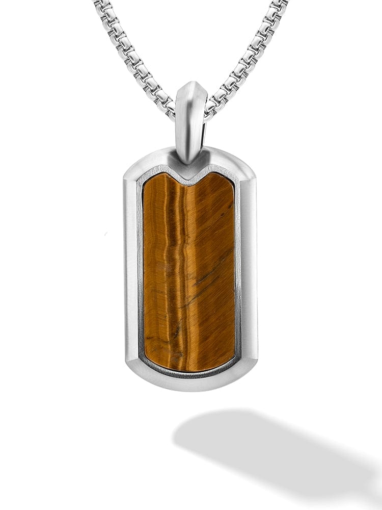 Tiger Eye Dog Tag Pendant Necklace RTZN