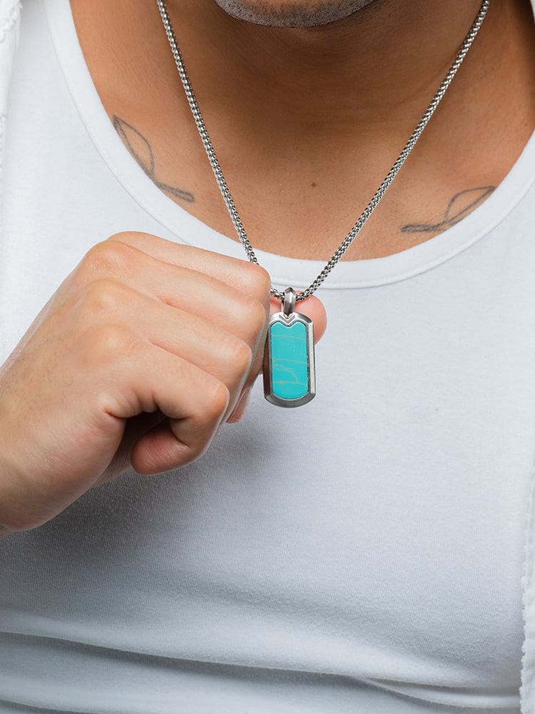 Turquoise Dog Tag Pendant Necklaces for Men