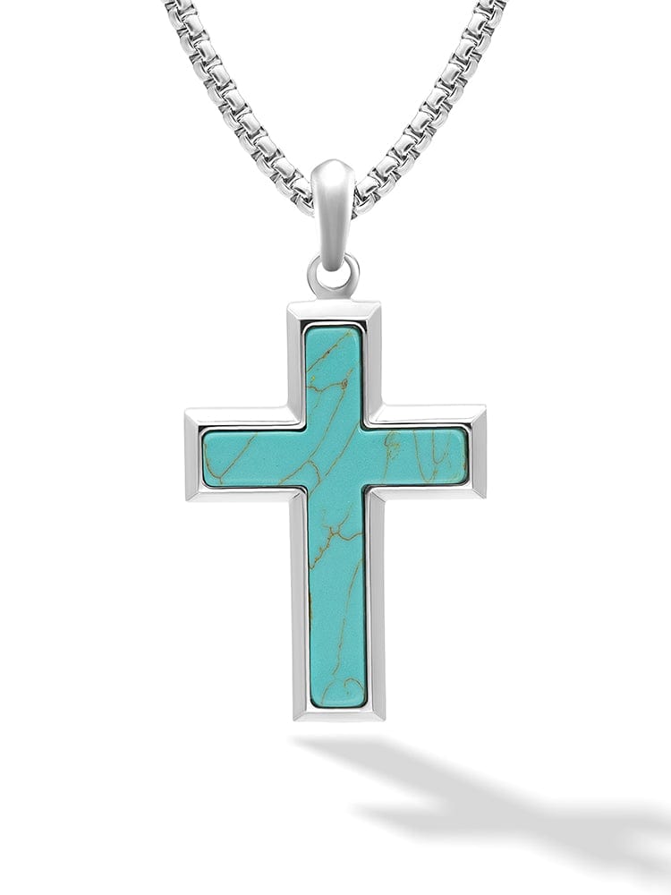 Turquoise Cross Pendant Necklaces for Men RTZN