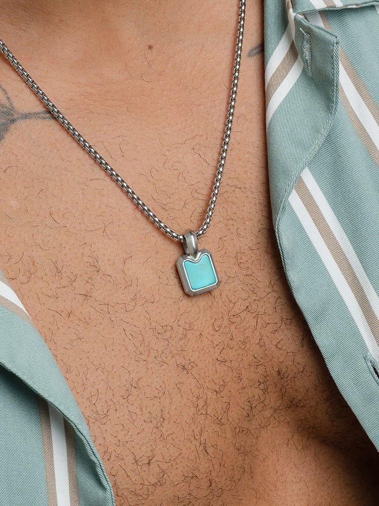 Turquoise Square Pendant Necklaces for Men RTZN