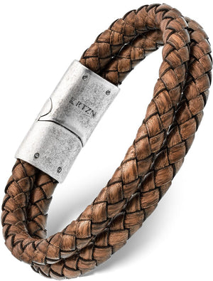 Double Brown Braided Leather Bracelet