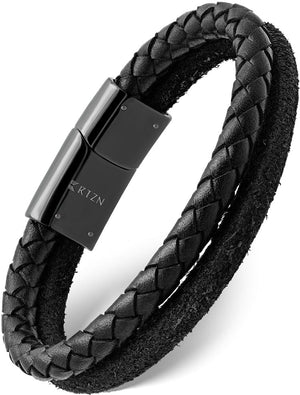 Double Black Suede & Braided Leather Bracelet