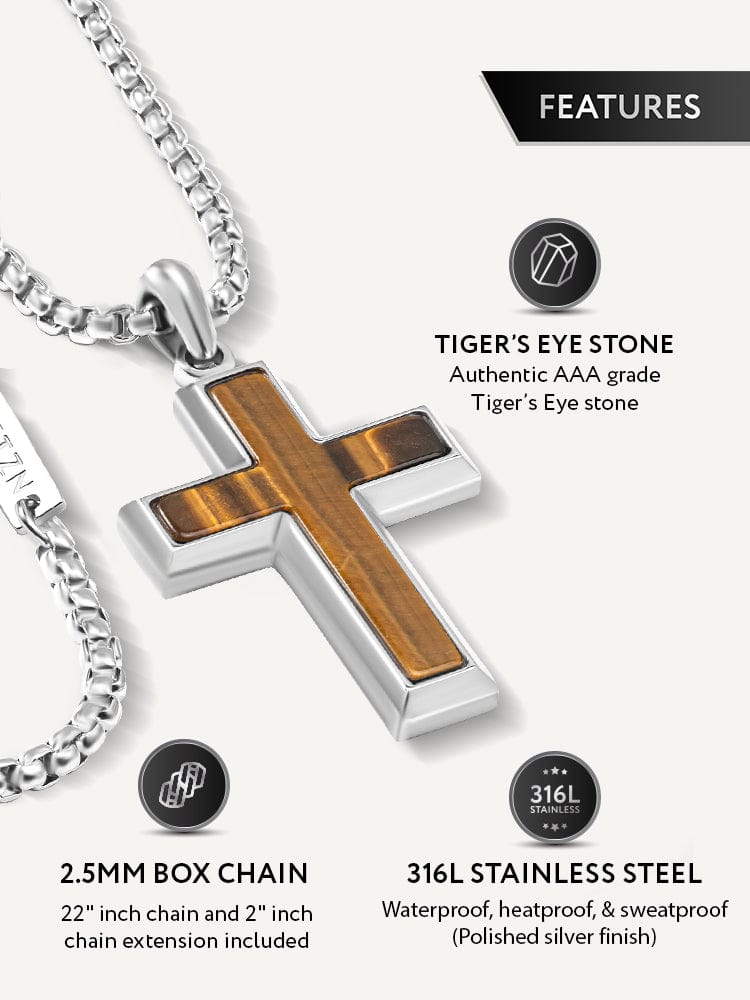 Tiger Eye Cross Pendant Necklace RTZN