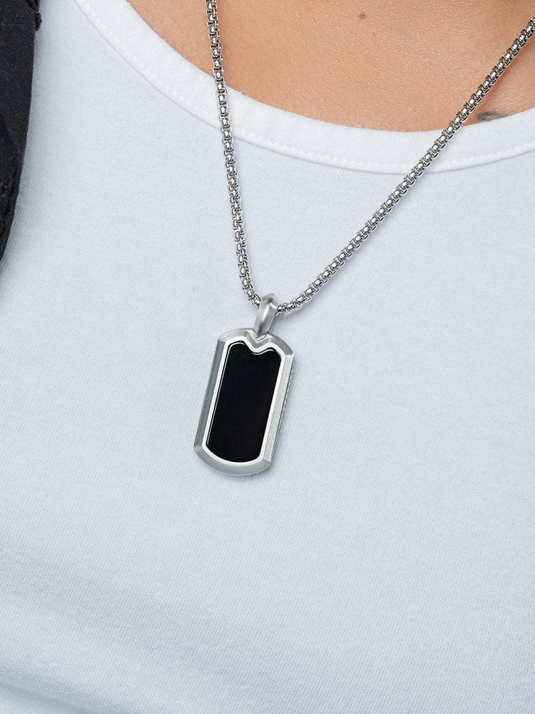 Black Onyx Dog Tag Pendant Necklace