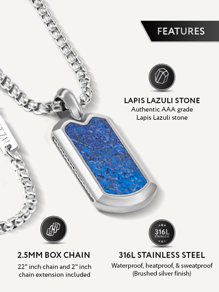 Lapis Lazuli Dog Tag Pendant Necklace RTZN