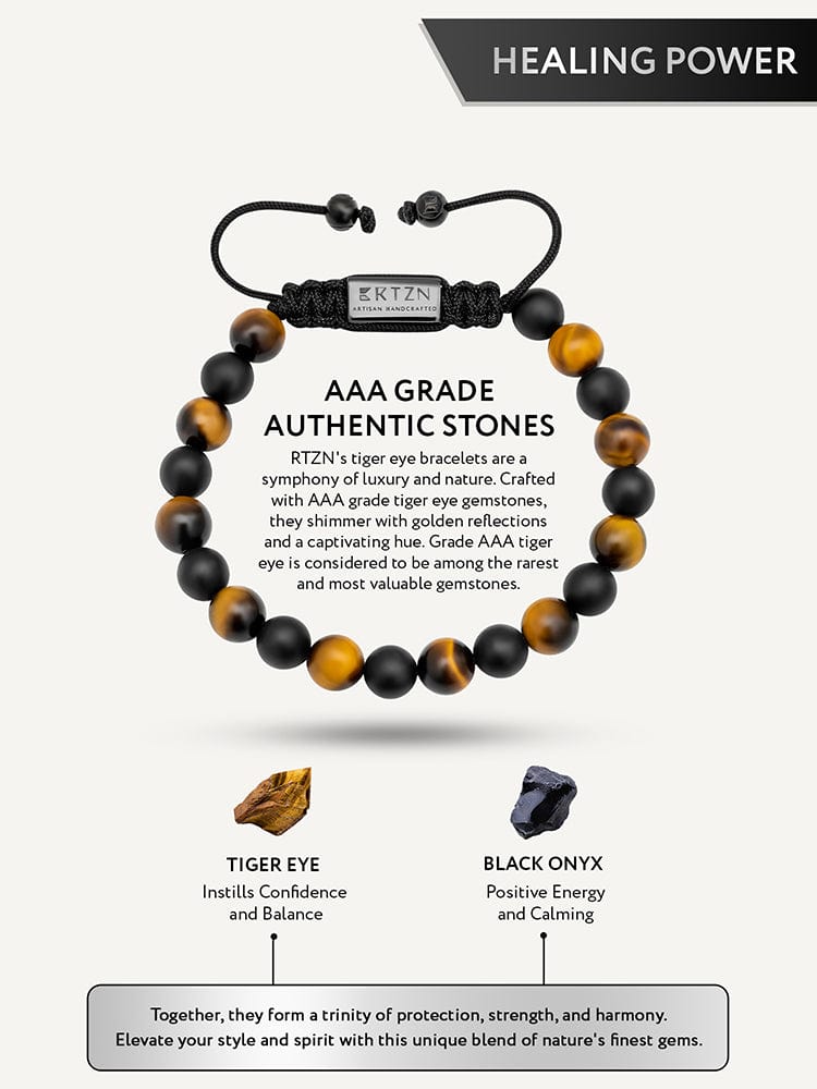 Men's Tiger Eye & Black Onyx Beaded Bracelet - Tulum RTZN