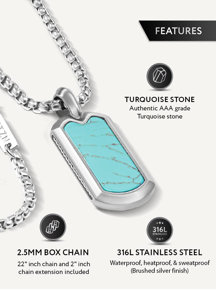 Turquoise Dog Tag Pendant Necklaces for Men