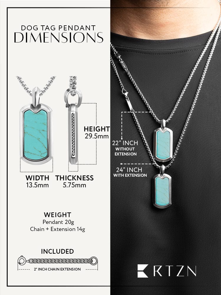 Turquoise Dog Tag Pendant Necklaces for Men