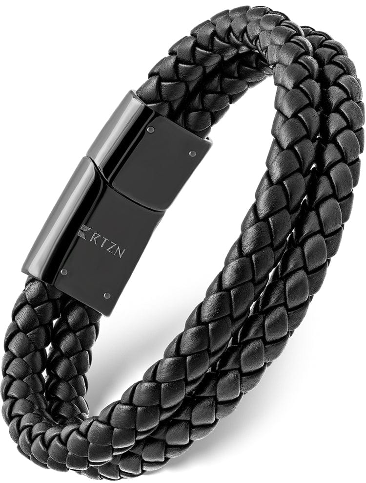 Double Black Braided Leather Bracelet RTZN