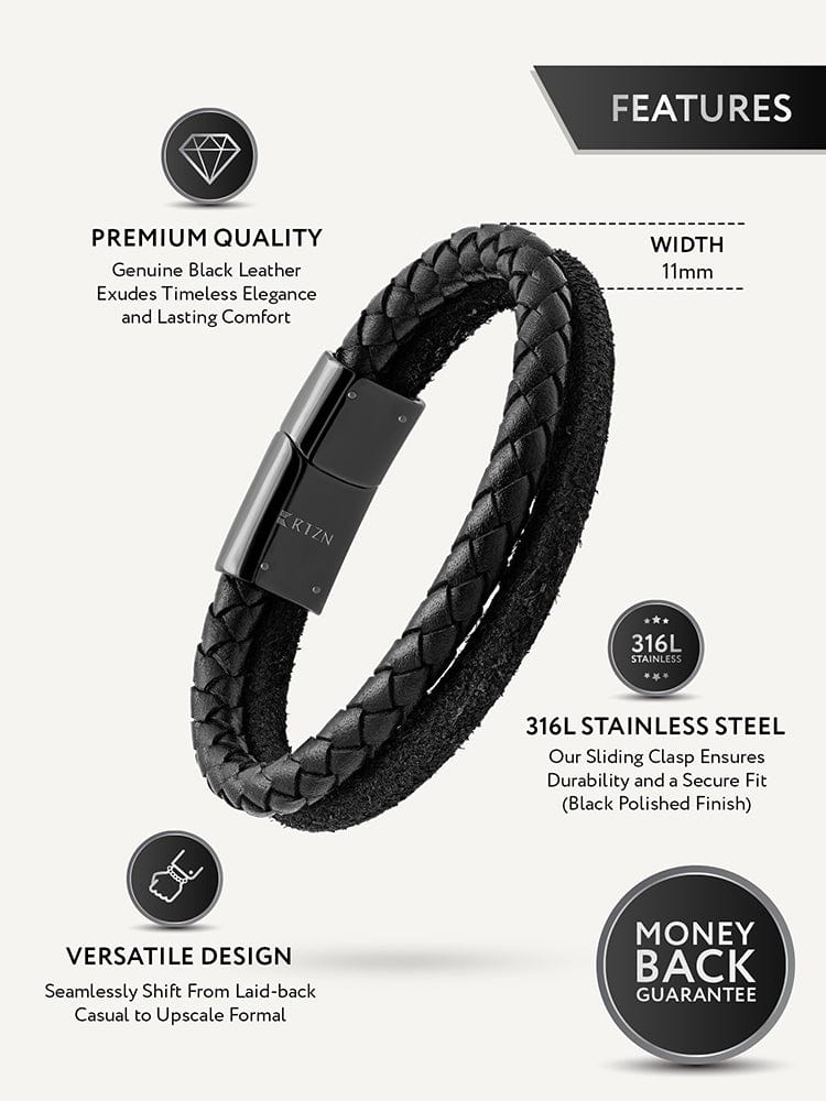 Double Black Suede & Braided Leather Bracelet RTZN