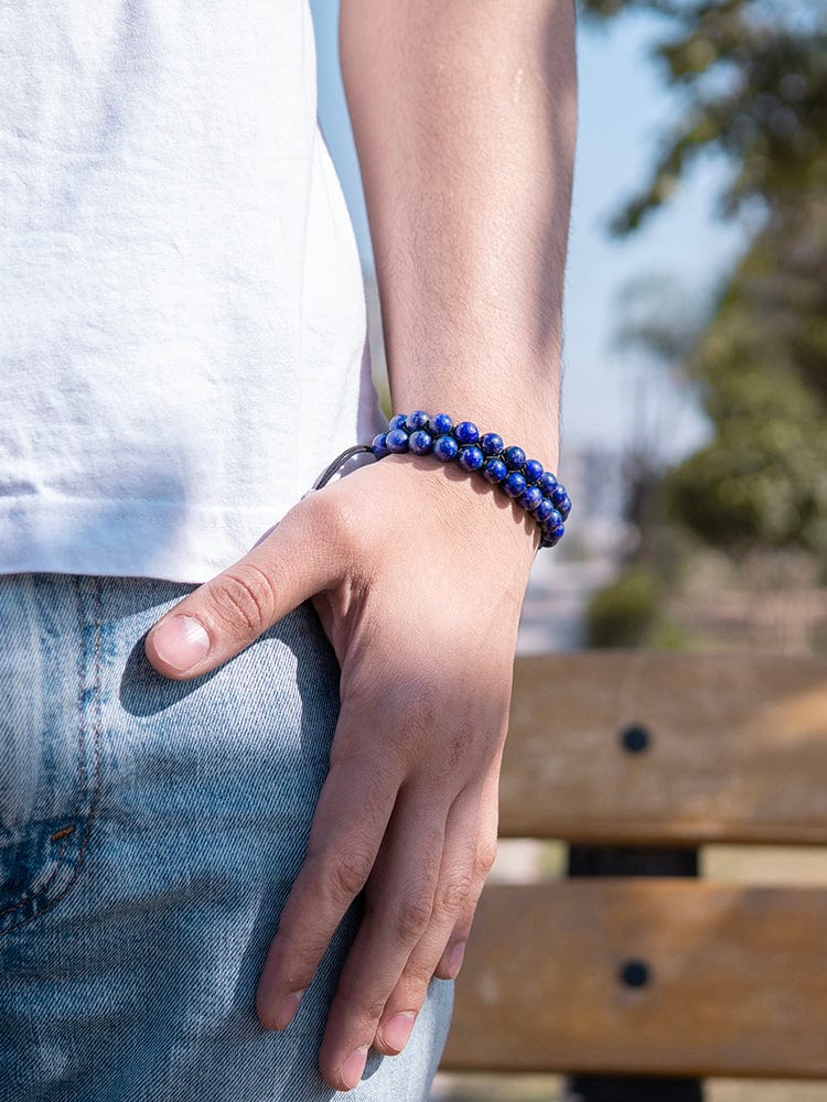 Men’s Blue Lapis Lazuli Beaded Bracelet Morocco