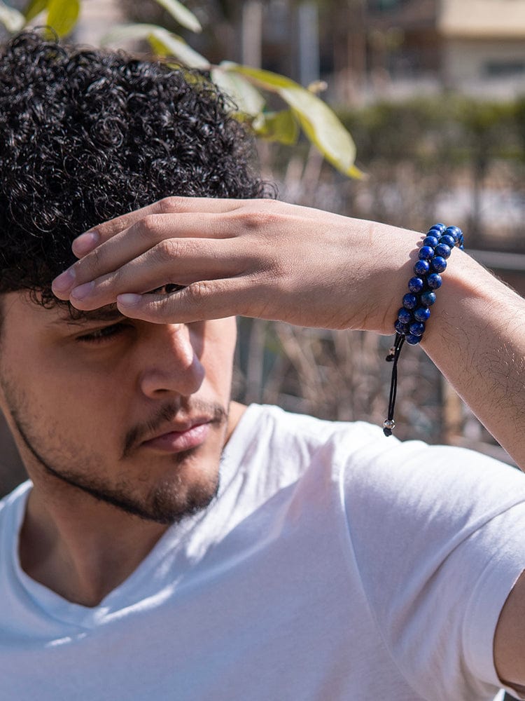 Natural Lapis Lazuli & Jasper Dainty Gemstone Bracelet For Men - 7 Inch