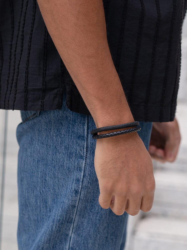 Double Black Suede & Braided Leather Bracelet RTZN