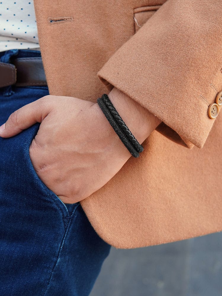 Double Black Suede & Braided Leather Bracelet RTZN