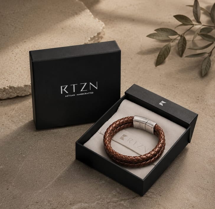 Double Brown Braided Leather Bracelet | RTZN