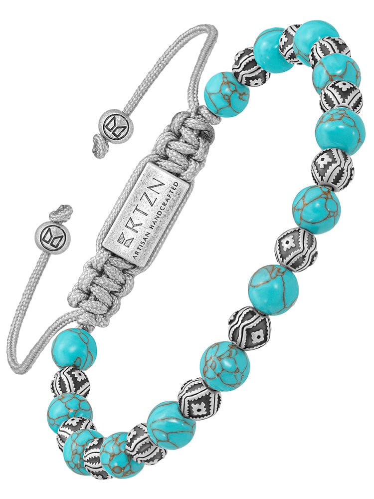 Turquoise & Silver Charms Beaded Bracelet - Native