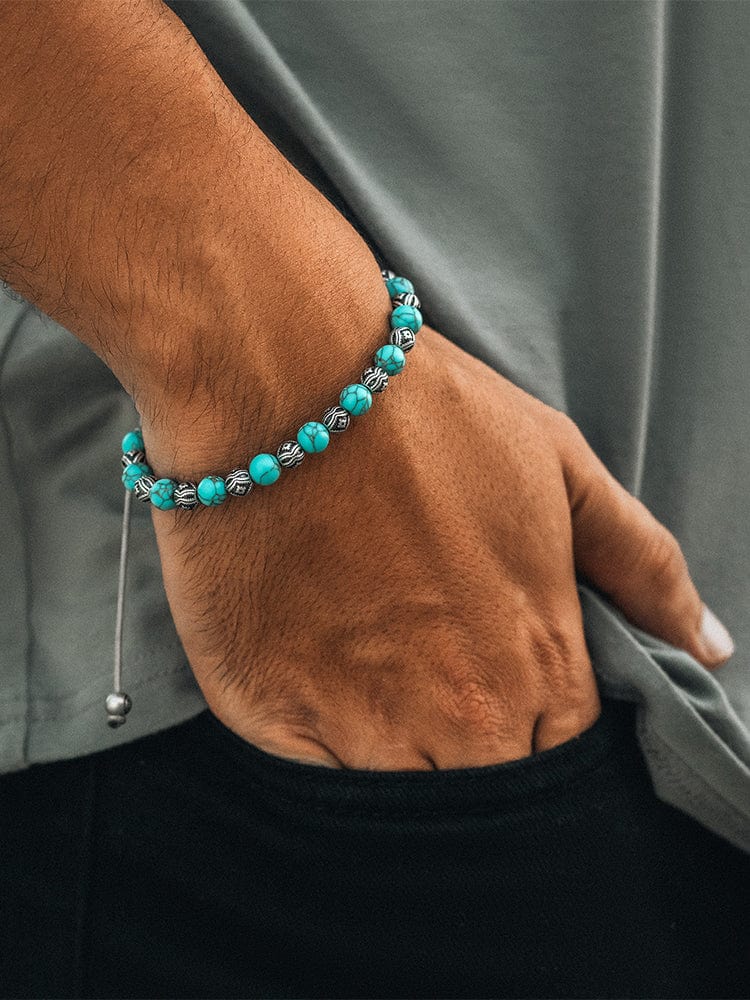 Turquoise & Silver Charms Beaded Bracelet - Native