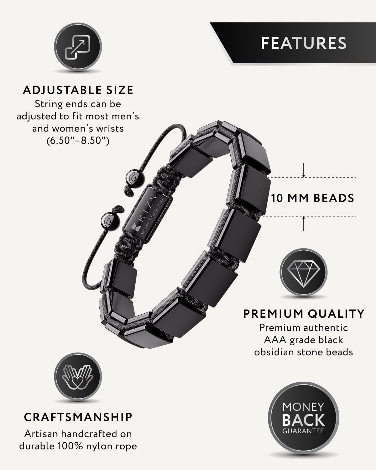 Black Obsidian Beaded Bracelet - Havana