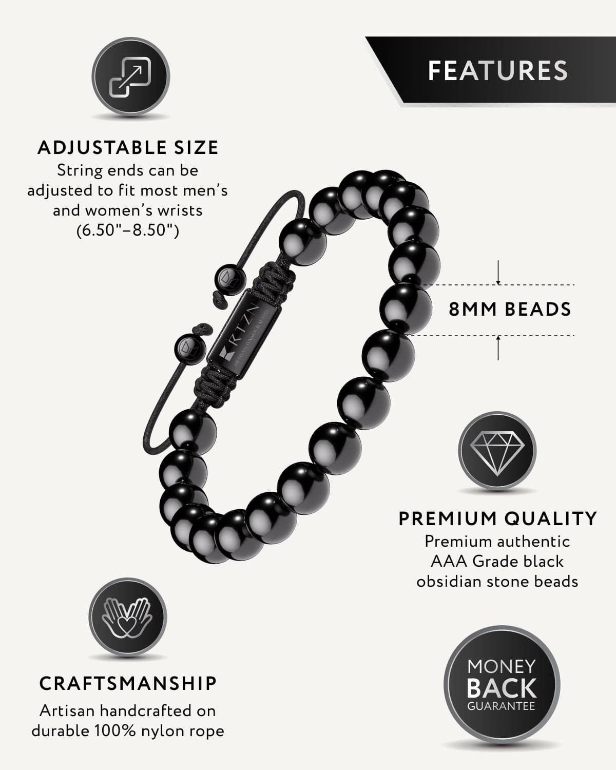 Black Obsidian Bracelet for Men | Bead Obsidian Bracelets