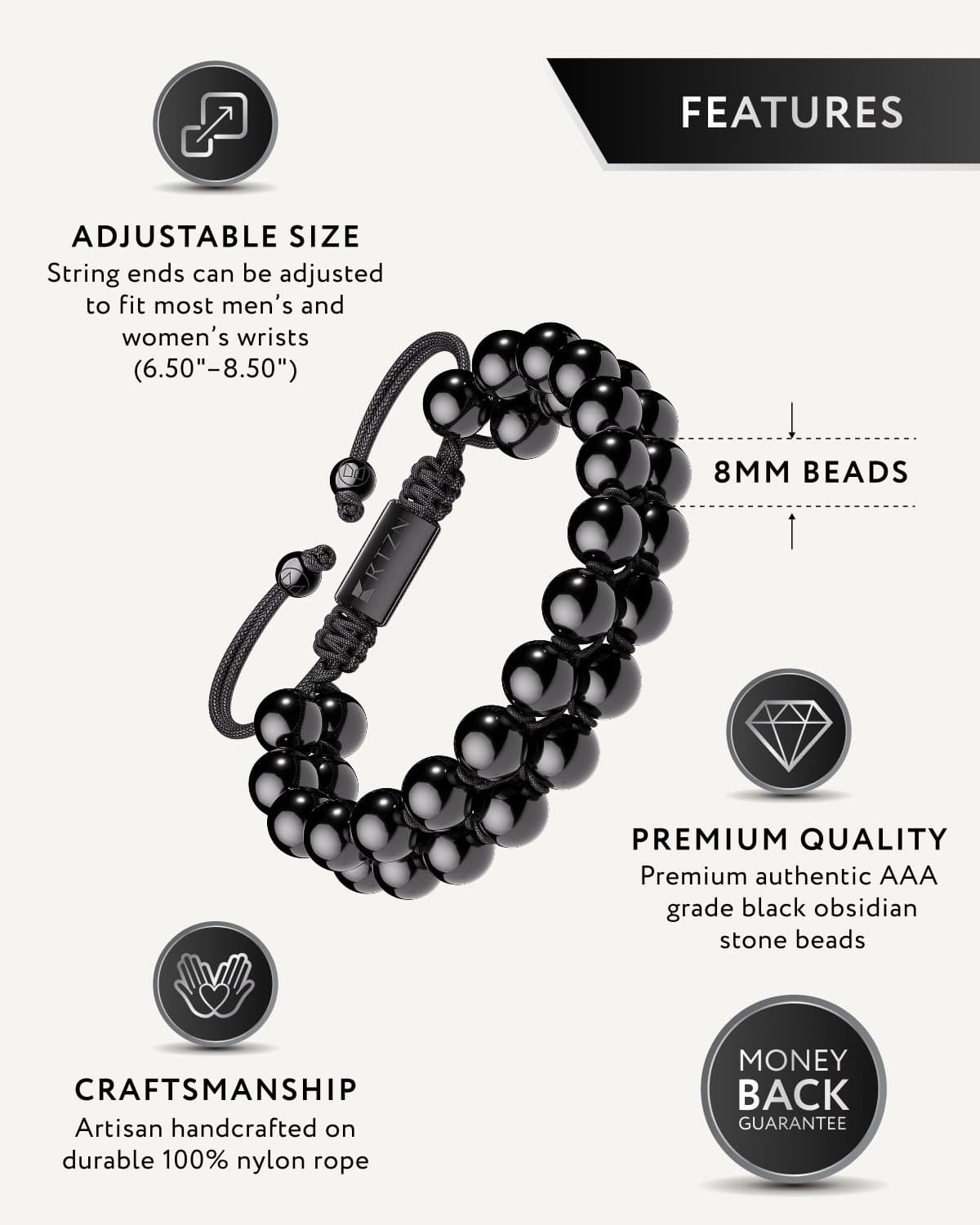 Black Obsidian Beaded Bracelet - Morroco