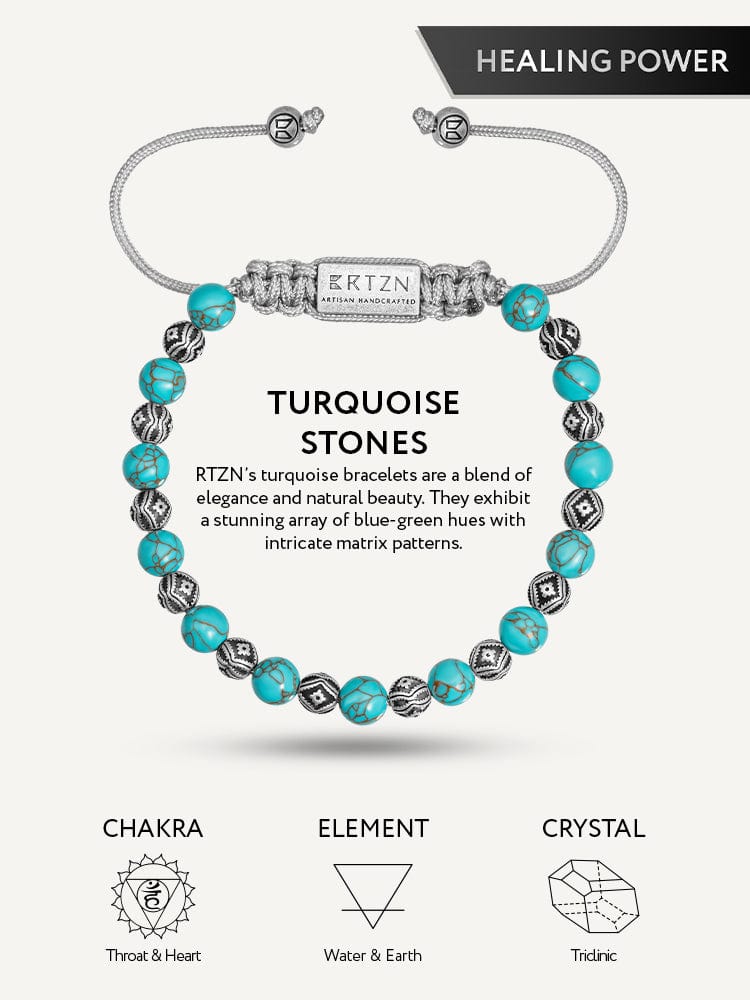 Turquoise & Silver Charms Beaded Bracelet - Native