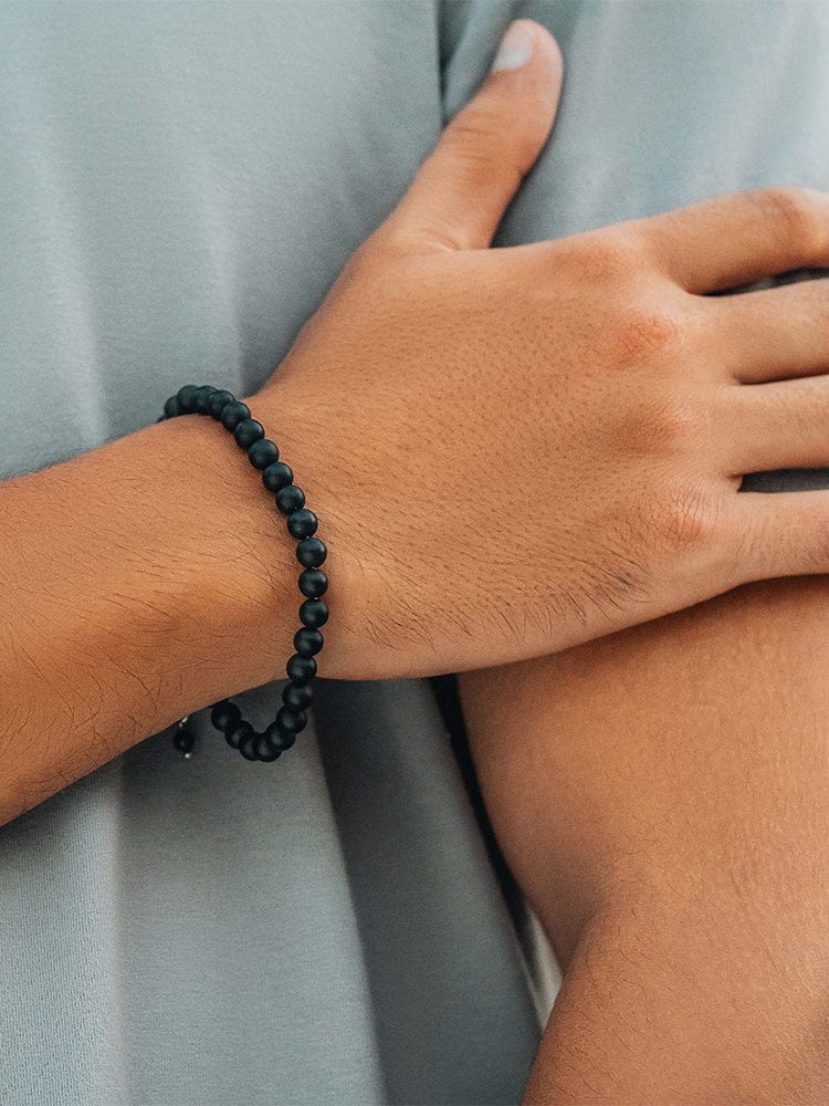 Pulsera de cuentas de ónix negro - Ajuste de cadena