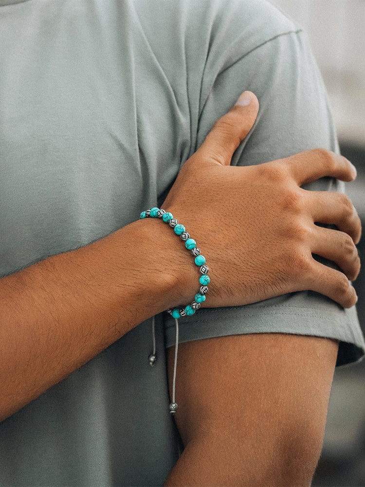 Turquoise & Silver Charms Beaded Bracelet - Native