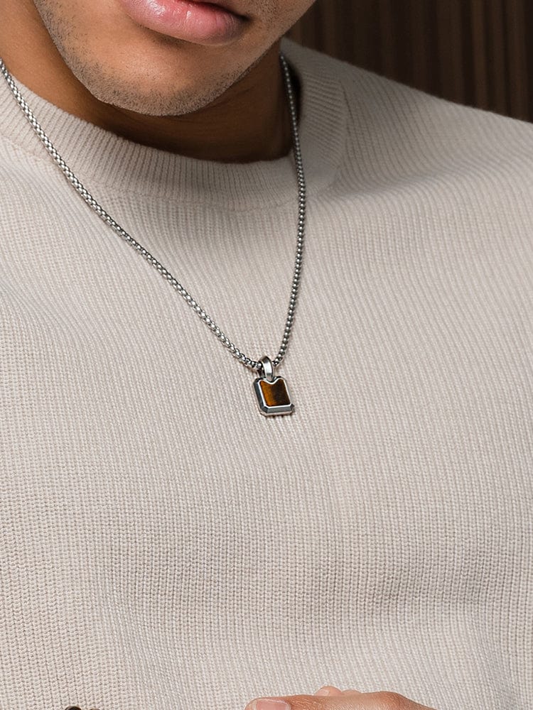 Tiger Eye Square Pendant Necklace RTZN