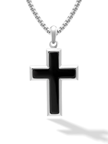 Black Onyx Cross Pendant Necklace for Men - RTZN