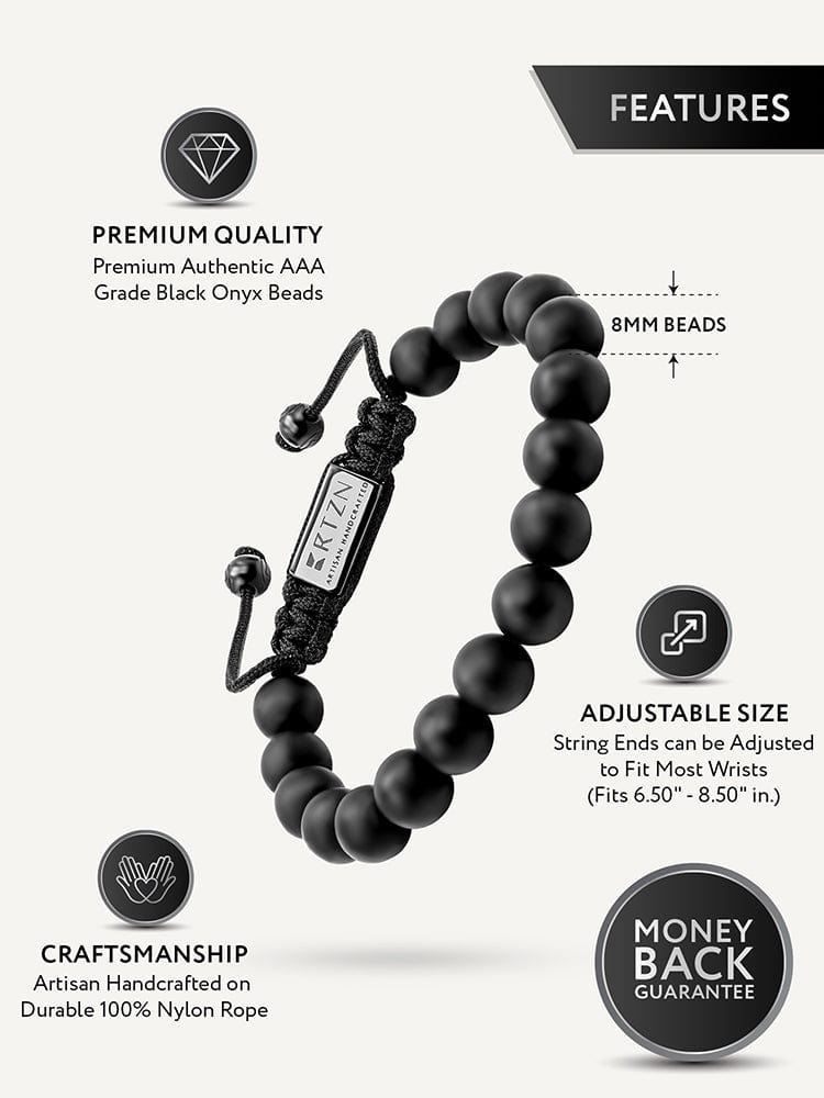 Men's Black Onyx Beaded Bracelet - Bali RTZN