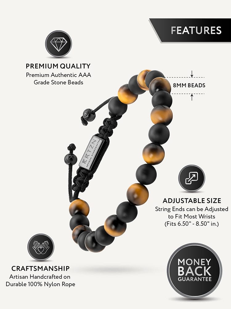 Men's Tiger Eye & Black Onyx Beaded Bracelet - Tulum RTZN