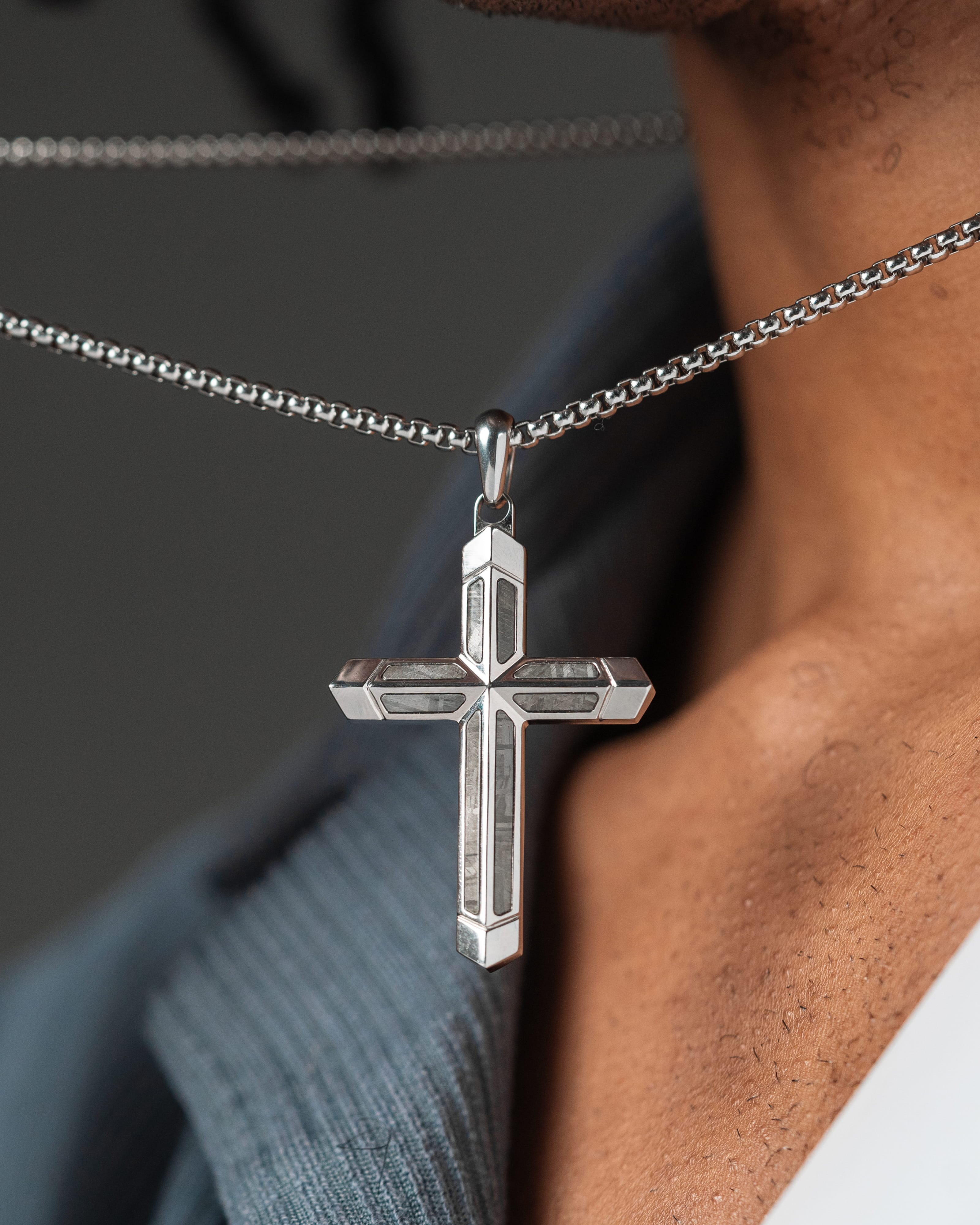 Meteorite Cross Pendant Necklaces (Silver)