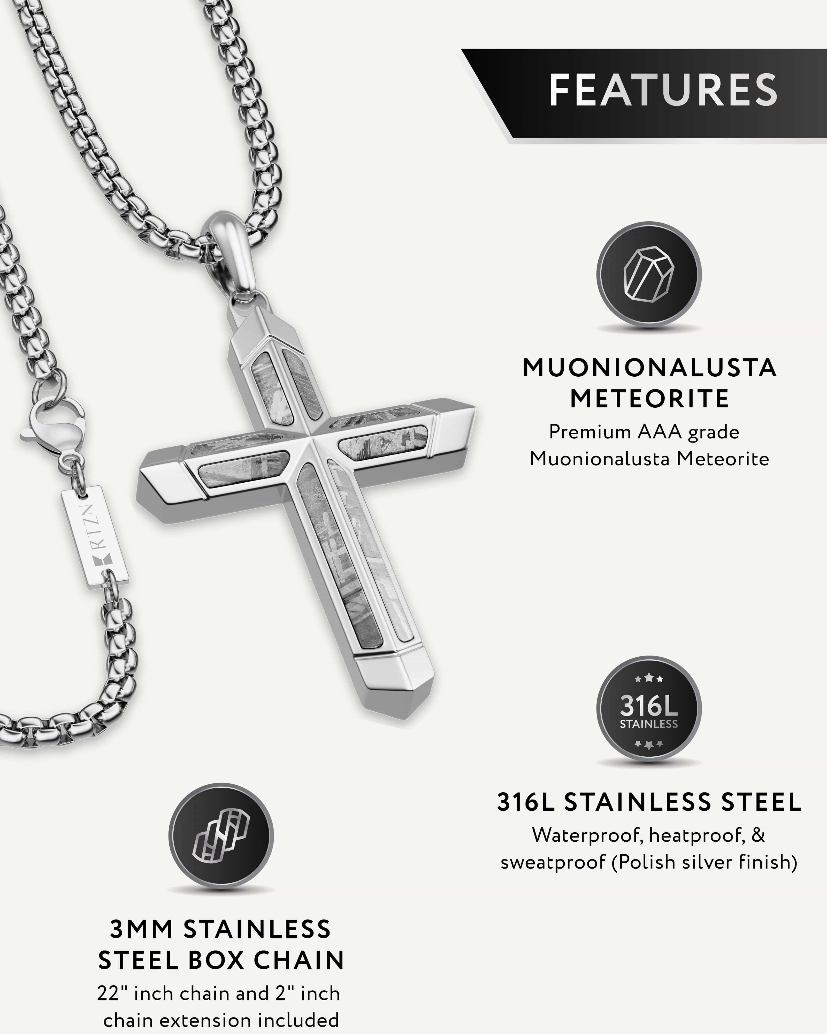 Meteorite Cross Pendant Necklaces (Silver)