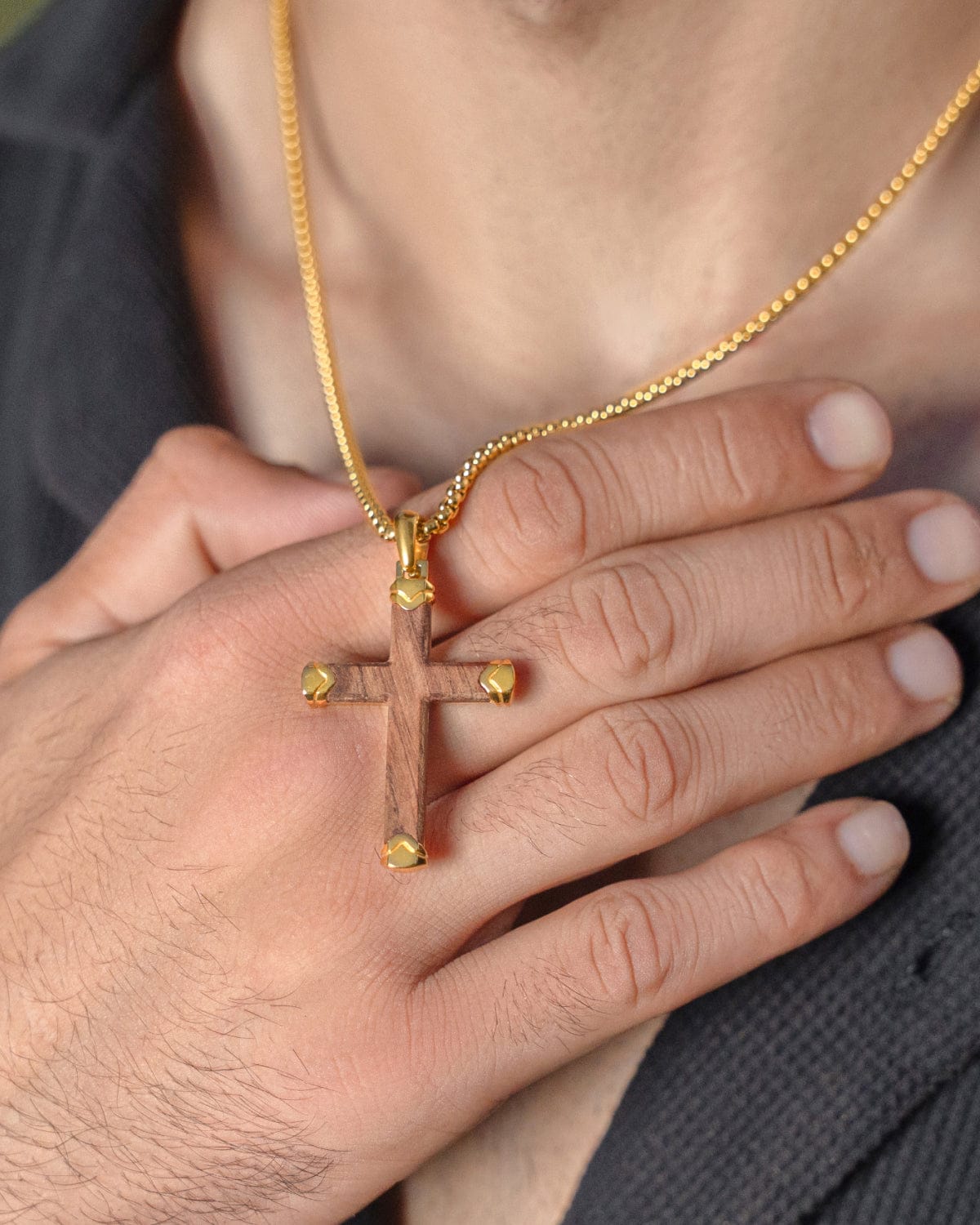 Bubinga Wood Cross Pendant Gold Men's Cross Necklace
