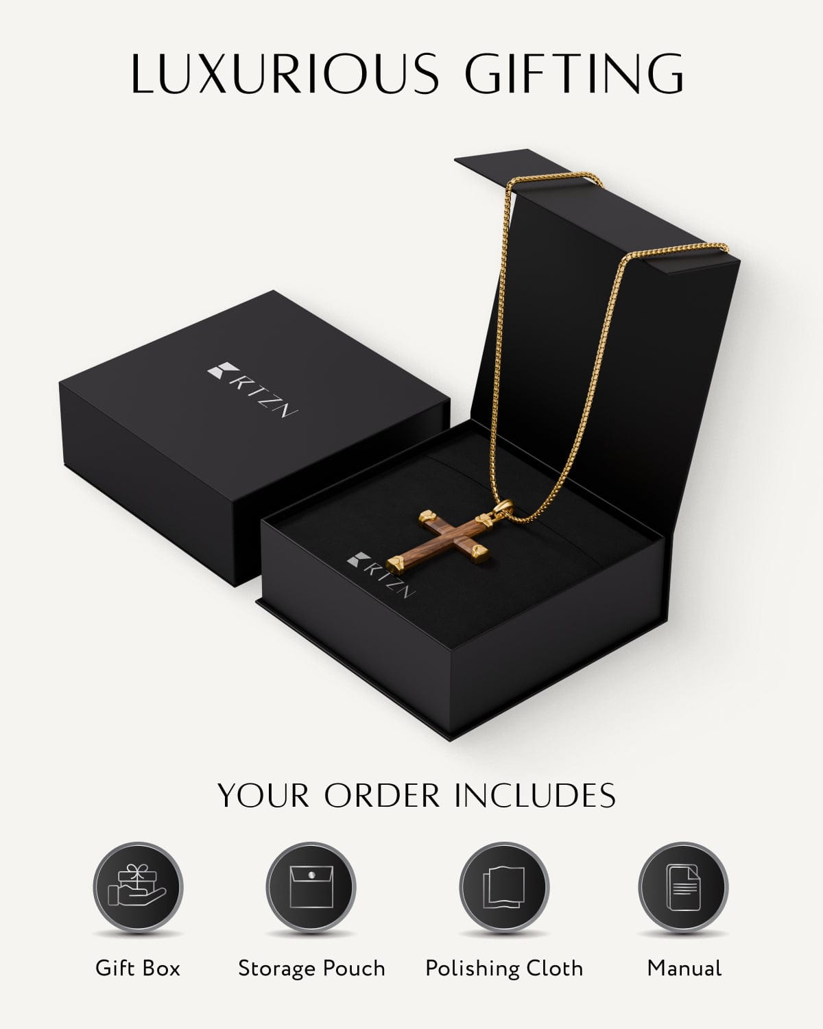 Bubinga Wood Cross Pendant (Gold)