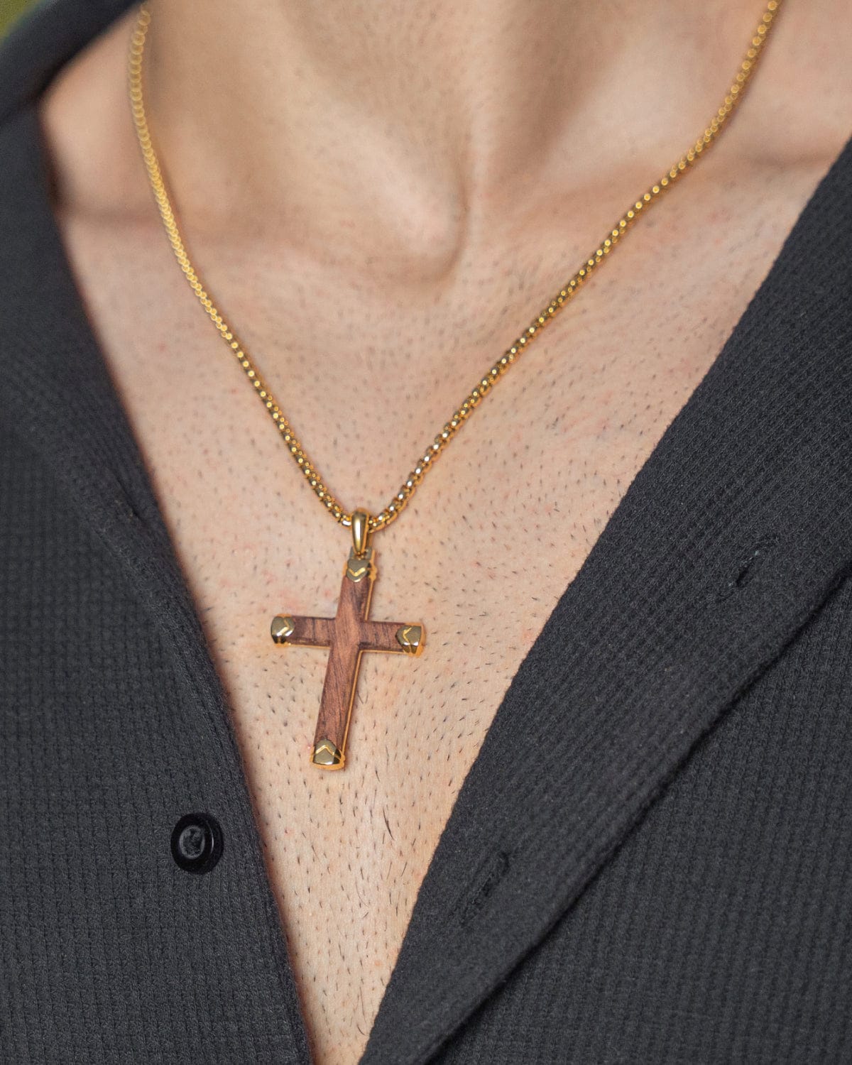 Bubinga Wood Cross Pendant Gold Men's Cross Necklace