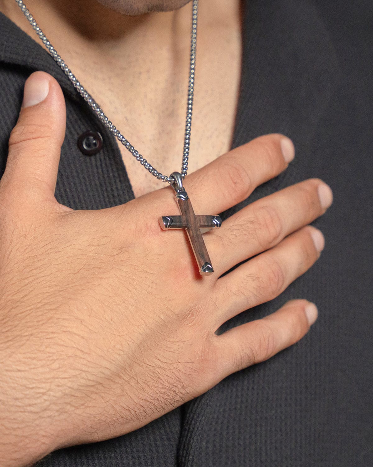 Ebony Wood Cross Pendant Silver | Men's Cross Necklace