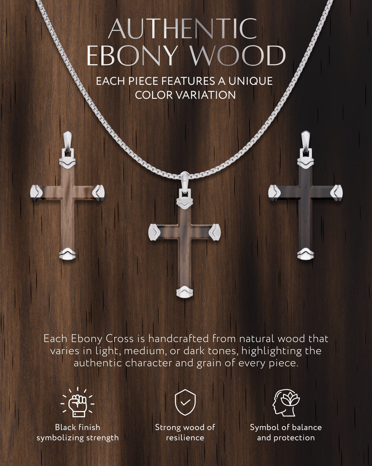 Ebony Wood Cross Pendant (Silver)