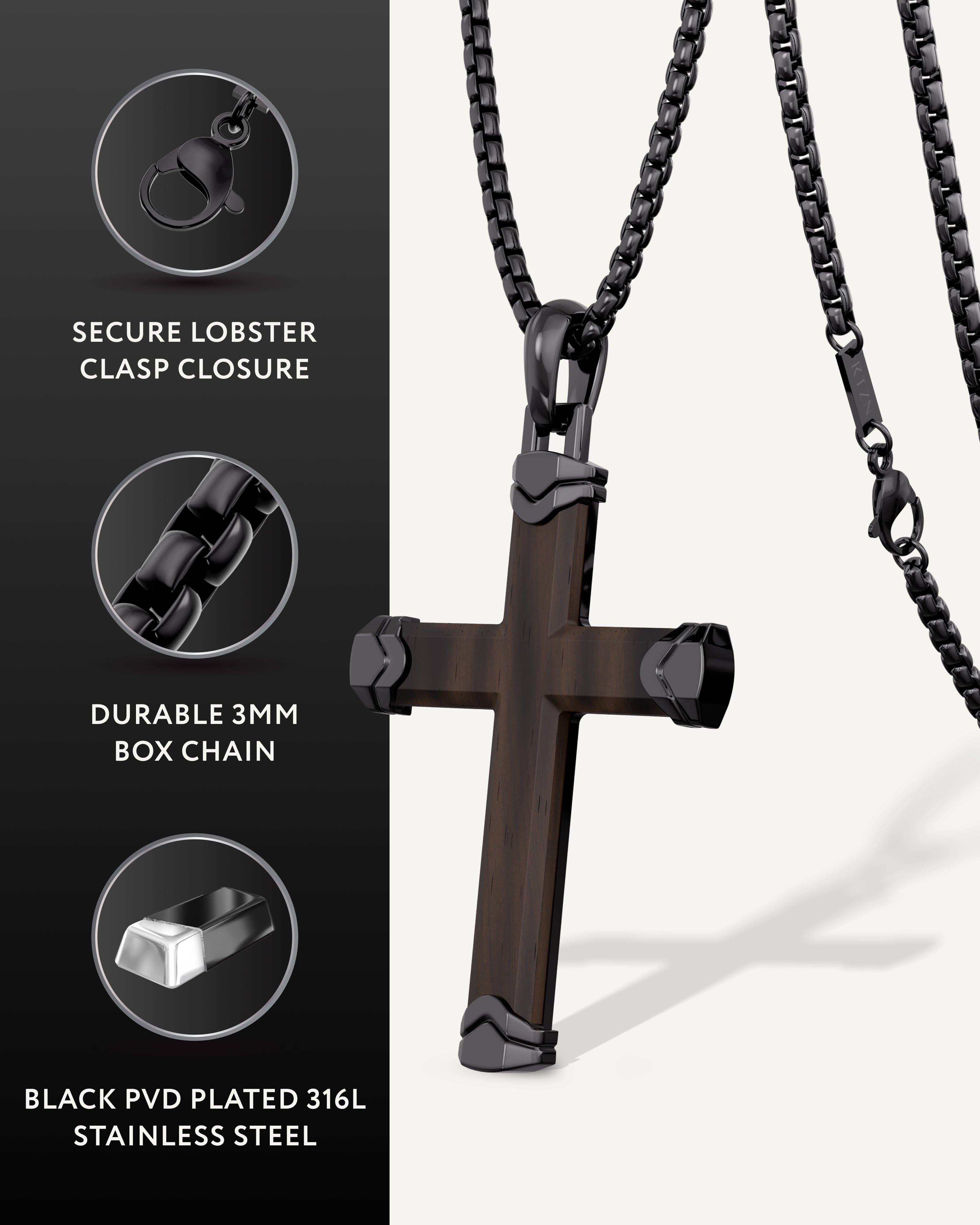 Ebony Wood Cross Pendant Black | Men's Cross Necklace