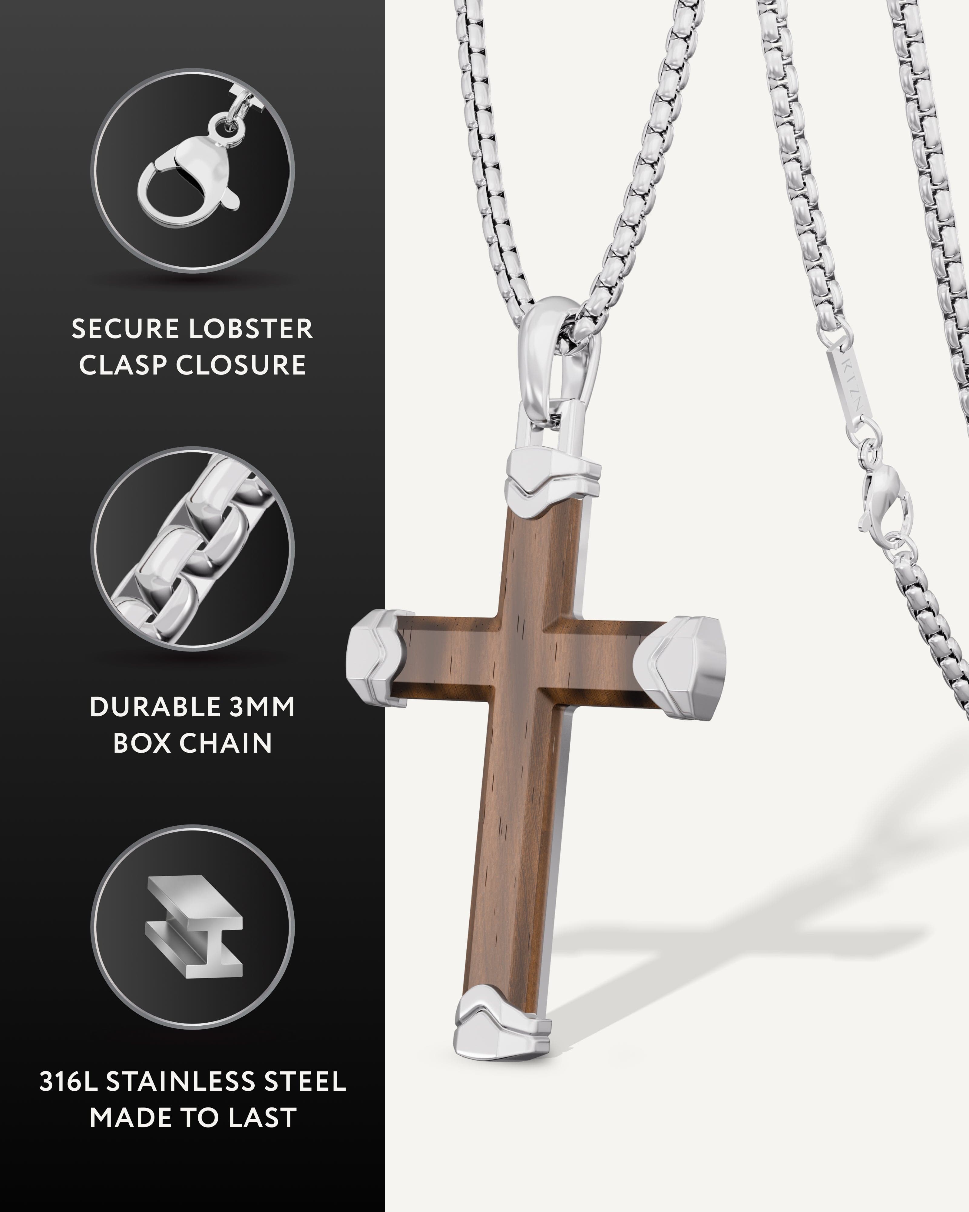 Ebony Wood Cross Pendant Silver | Men's Cross Necklace