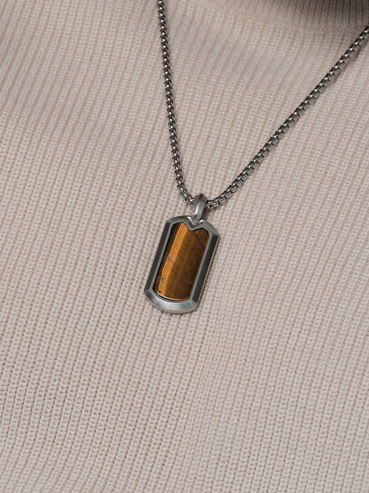 Tiger Eye Dog Tag Pendant Necklace