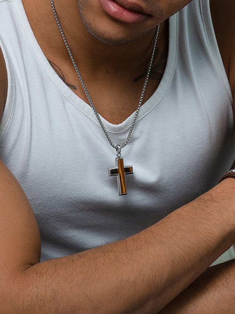 Tiger Eye Cross Pendant Necklace RTZN