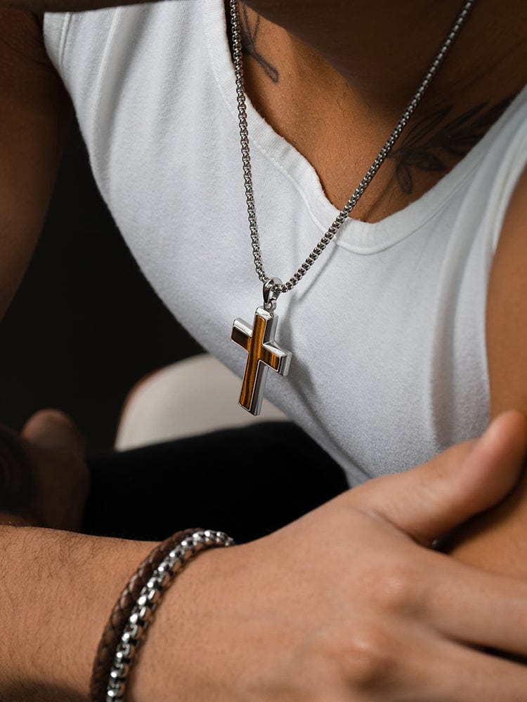 Tiger Eye Cross Pendant Necklace