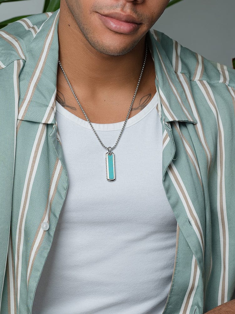 Turquoise Column Pendant Necklaces for Men RTZN