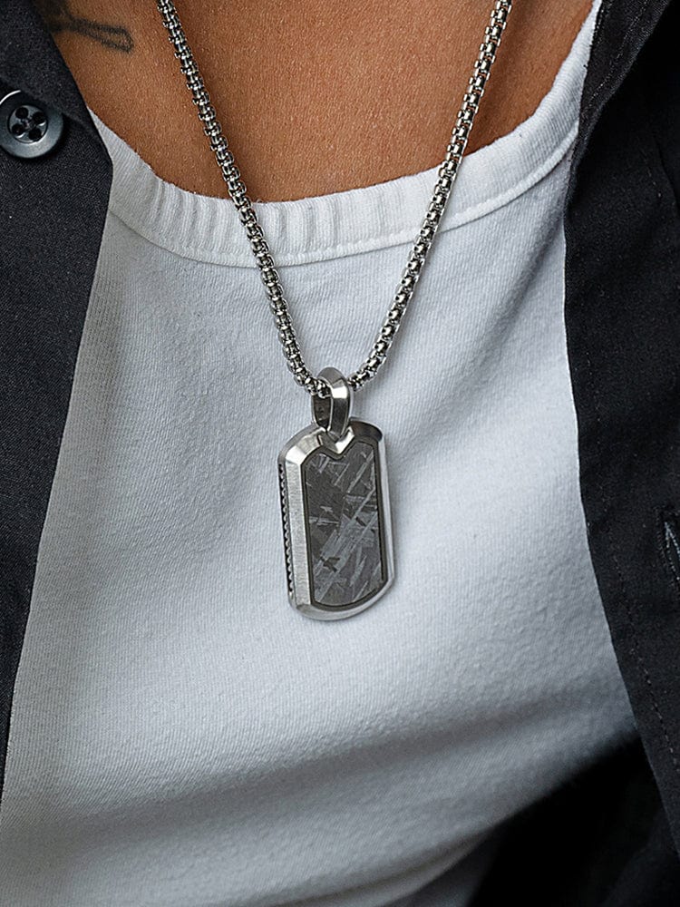 Meteorite Dog Tag Pendant Necklace