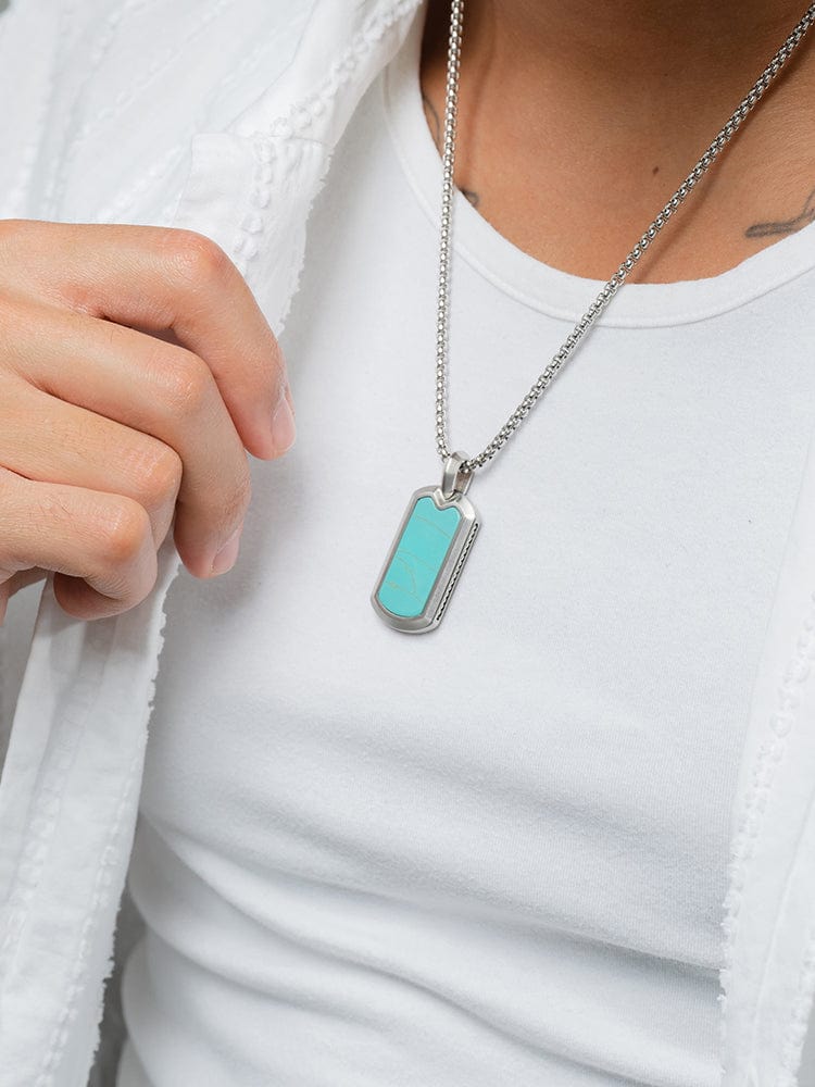 Turquoise Dog Tag Pendant Necklaces for Men